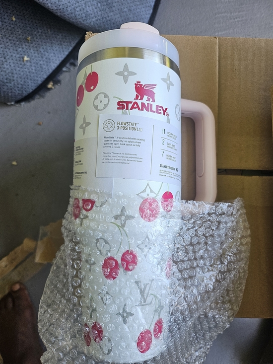 Stanley Other - Stanley White Travel Mug with Pink Cherry Print and Pink Handle